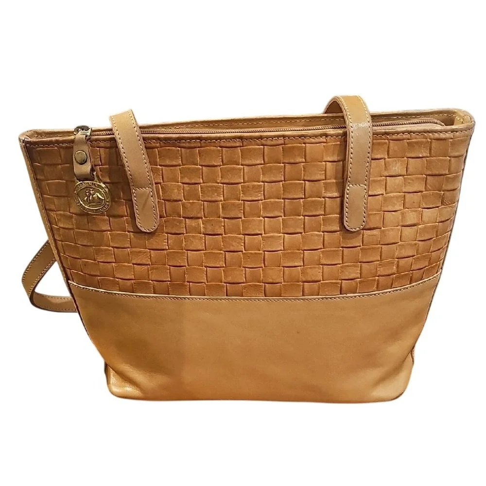 BRAHMIN Woven Leather Tote Tan Satchel Purse Classic‎ American Heritage